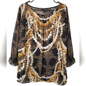 NWT East 5th Woman Sheer Brown Black Breezy Blouse Lightweighted Top Size 2X